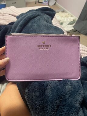 kate spade Lavender Saffiano Zip Card Wallet with Gold Logo